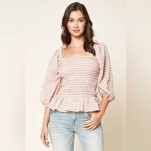 Gingham smocked top